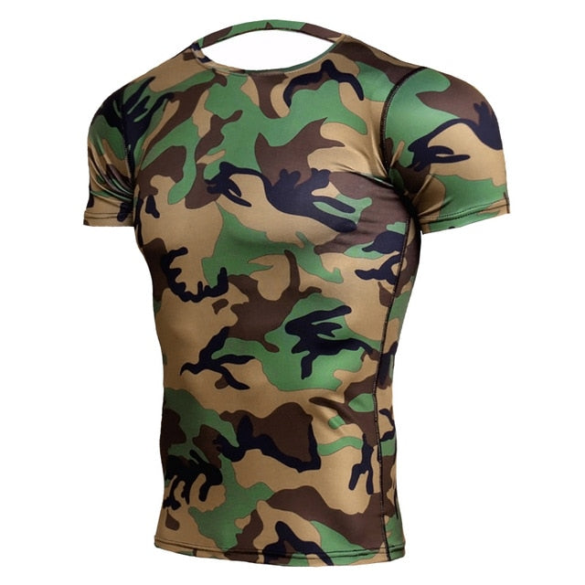 3D Printed Camo T-Shirts Men Fitness Compression