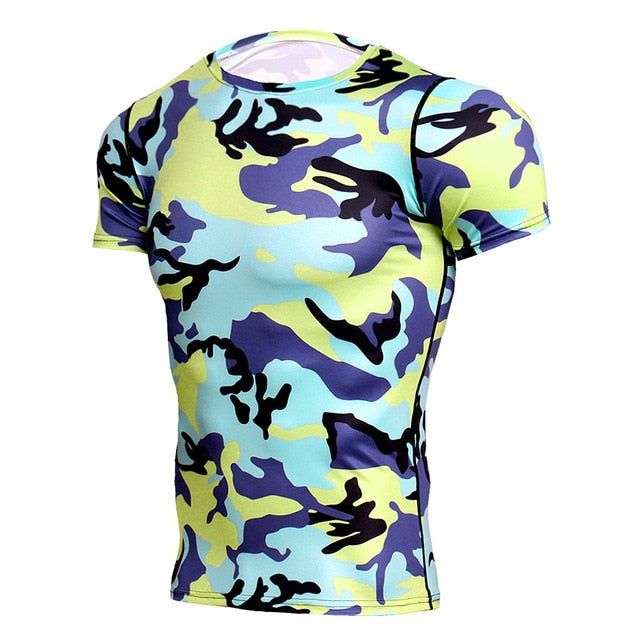 3D Printed Camo T-Shirts Men Fitness Compression